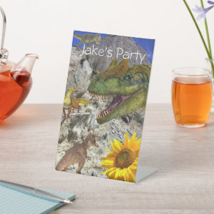 Sunflower Floral Dinosaur Pedestal Sign