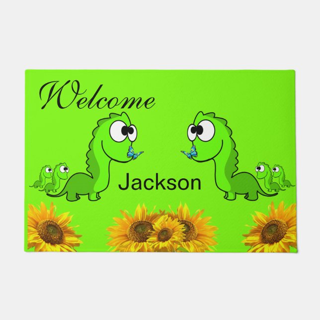 Sunflower Floral Dinsoaur  Door Mat (Front)