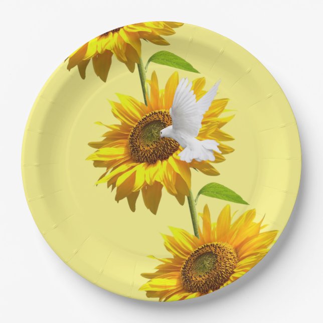 Sunflower Floral Dove Paper Plates (Front)