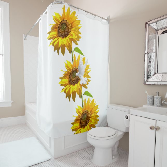 Sunflower Floral Dove Shower Curtain (In Situ)