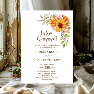 Sunflower Floral Engagement Party Invitation