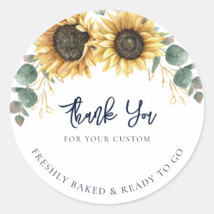 Sunflower Floral Eucalyptus Business Thank You Classic Round Sticker