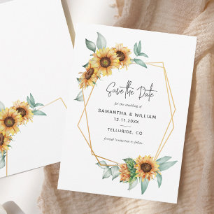 Sunflower Floral Eucalyptus Geometric Save The Date