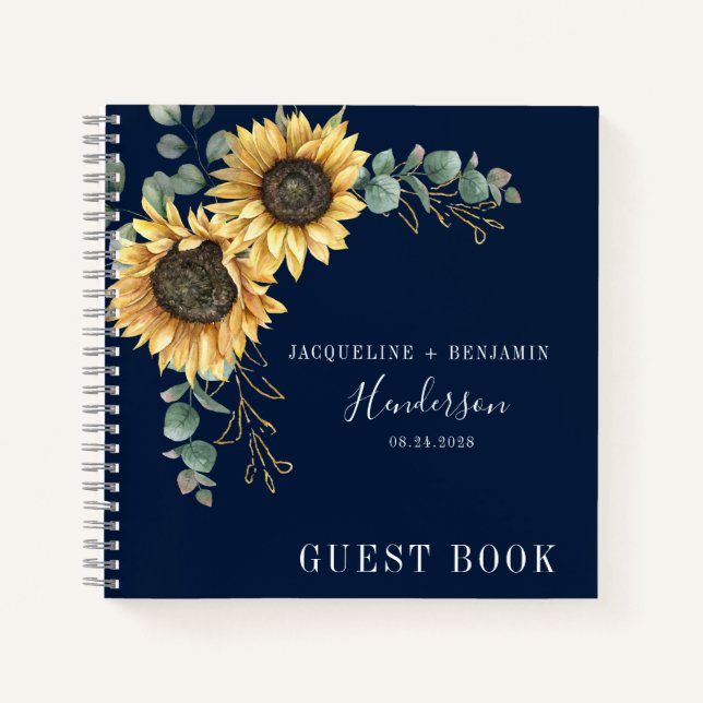 Sunflower Floral Eucalyptus Wedding Guest Book (Front)