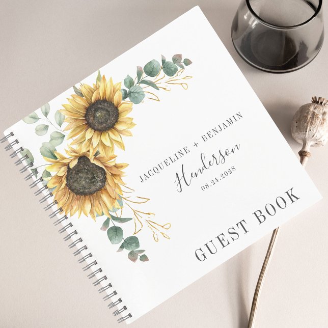 Sunflower Floral Eucalyptus Wedding Guest Book (Creator Uploaded)