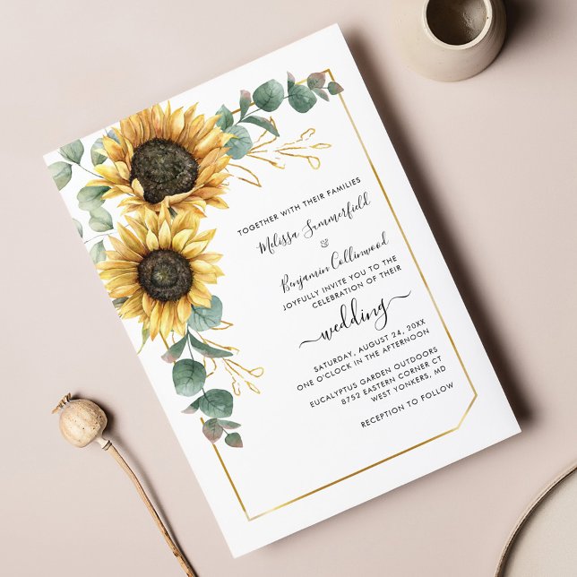 Sunflower Floral Eucalyptus Wedding Invitation (Creator Uploaded)