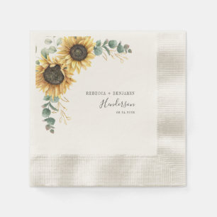 Sunflower Floral Eucalyptus Wedding Paper Napkin