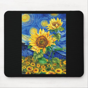 Sunflower Floral Flower Van Gogh Style Starry Nigh Mouse Pad