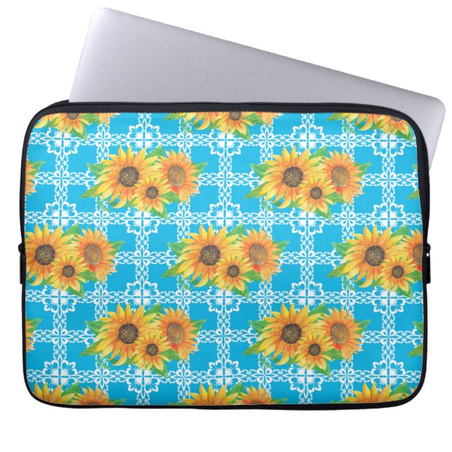 Sunflower Floral Frog Laptop Sleeve (Front)