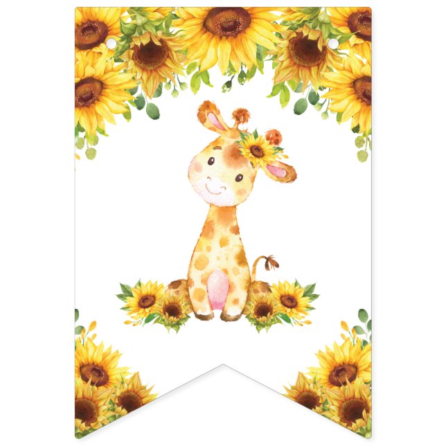 Sunflower Floral Giraffe Baby Shower Birthday Bunting (First Flag)