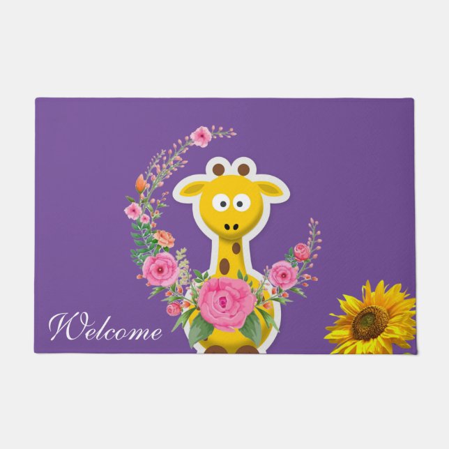 Sunflower Floral Giraffe  Door Mat (Front)
