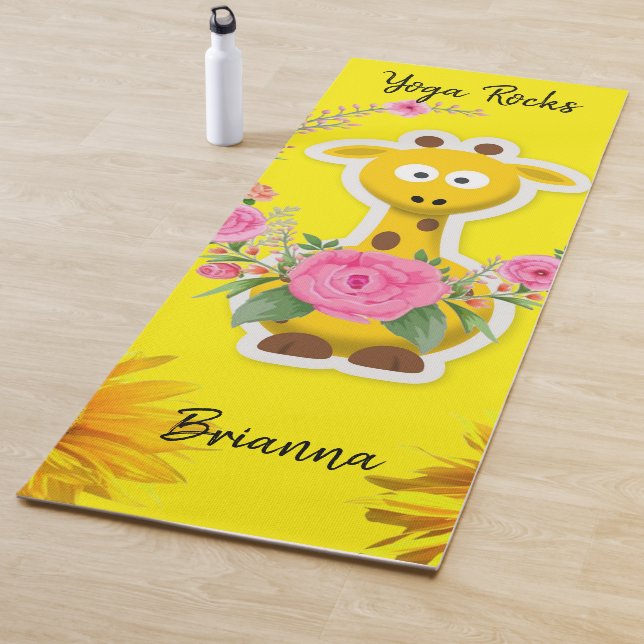 Sunflower Floral Giraffe  Yoga Mat (In Situ)