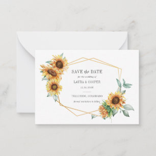 Sunflower Floral Gold Effect Geometric Frame Save Card