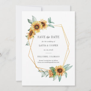 Sunflower Floral Gold Effect Geometric Rustic Save The Date