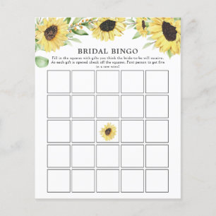 Sunflower Floral Greenery Bridal Shower Bingo Game