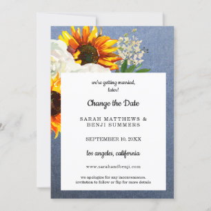 Sunflower Floral & Jean Change the Date 2 Invitation
