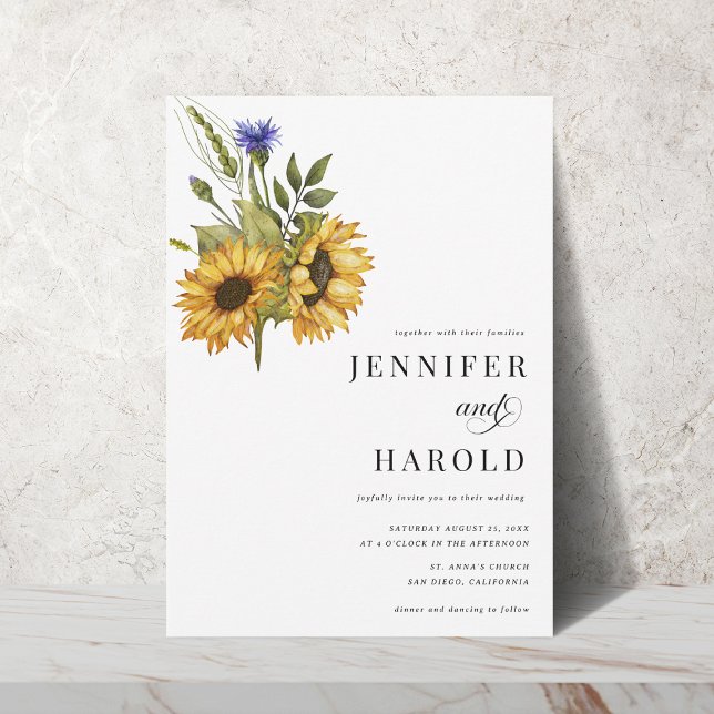 Sunflower Floral Minimal Plain All in One Wedding Invitation (Creator Uploaded)