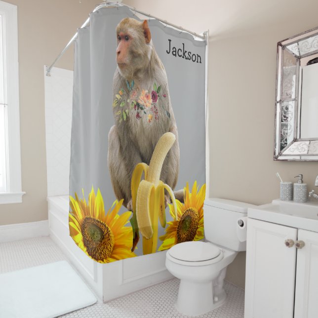 Sunflower Floral Monkey  Shower Curtain (In Situ)
