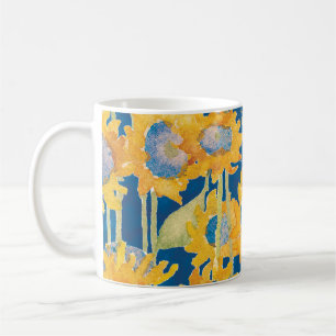 Sunflower Floral Pattern Blue Coffee Mug