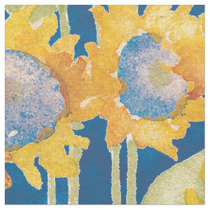 Sunflower Floral Pattern Blue Fabric