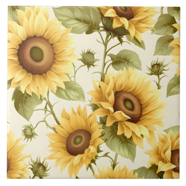 Sunflower Floral Pattern  Tile (Front)