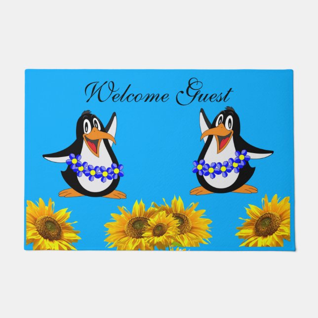Sunflower Floral Penguin  Door Mat (Front)
