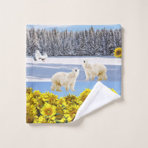 Sunflower Floral Polar Bear Bath Towel Sets