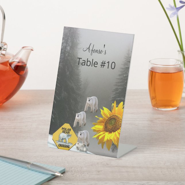 Sunflower Floral Polar Bear Pedestal Sign (In SItu)