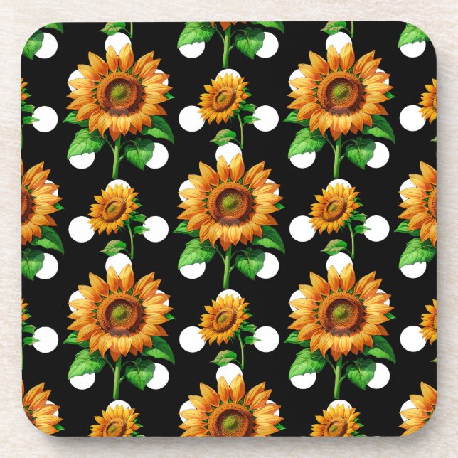 Sunflower Floral Polka Dots Coaster (Front)