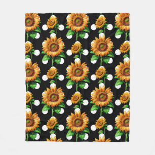 Sunflower Floral Polka Dots Fleece Blanket