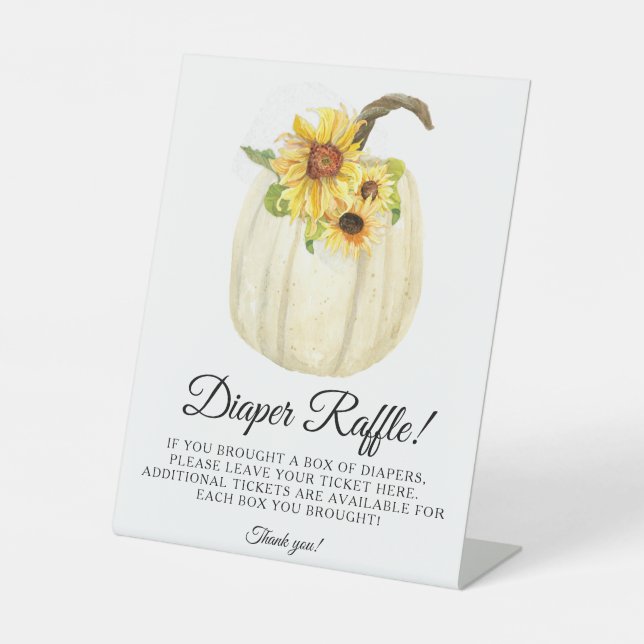 Sunflower Floral Pumpkin Shower Diaper Raffle Pedestal Sign (Front)