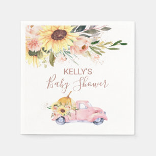 Sunflower Floral Pumpkin Truck Baby Shower  Napkin