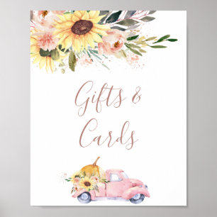 Sunflower Floral Pumpkin Truck Baby Shower Sign
