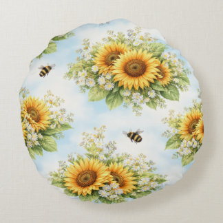 Sunflower Floral Round Cushion