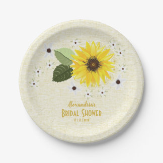 Sunflower Floral Rustic Bridal Shower Wedding Paper Plate