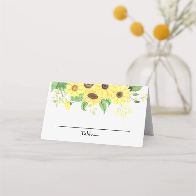 Sunflower Floral Rustic Elegant Wedding Place Card (Front)