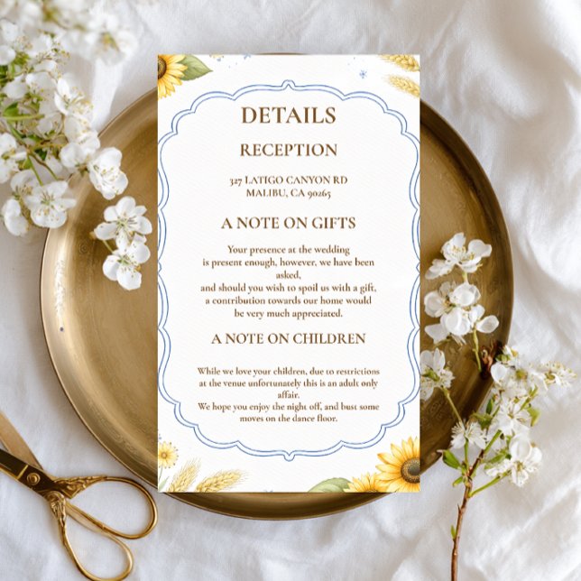 Sunflower Floral Rustic Information Enclosure Card (Creator Uploaded)