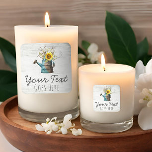 Sunflower Floral & Rustic Wood Vintage Cottage Square Sticker