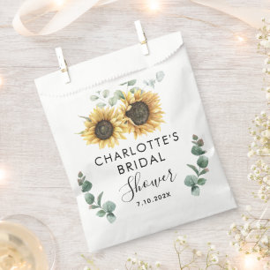 Sunflower Floral Script Botanical Bridal Shower Favour Bags