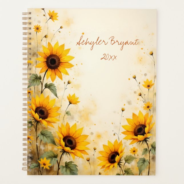  Sunflower Floral Spiral-Bound Botanical Print Planner (Front)