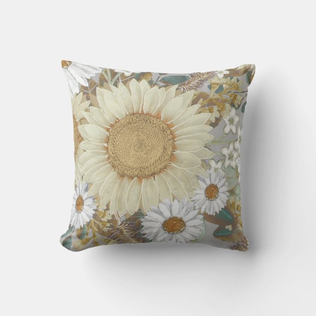 Sunflower Floral Throw Pillow (Front)