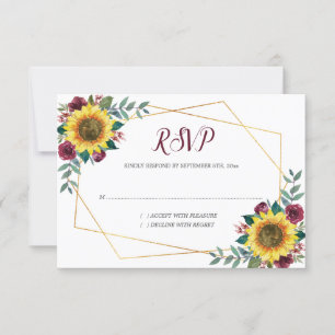Sunflower Floral Watercolor Geometric Wedding RSVP Card