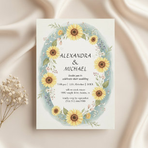 Sunflower Floral Watercolor Wedding Invite
