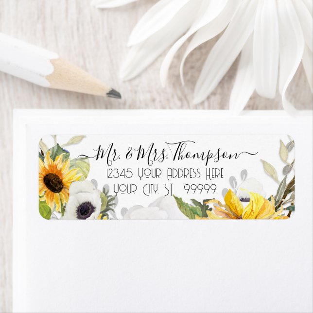 Sunflower Floral Watercolor Yellow White Foliage (Insitu)