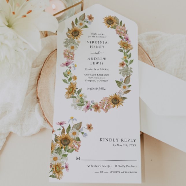 Sunflower Floral Wedding All In One Invitation (Elegant Wildflower Sunflower Floral Wedding All In One Invitation by Painted Paperie
)