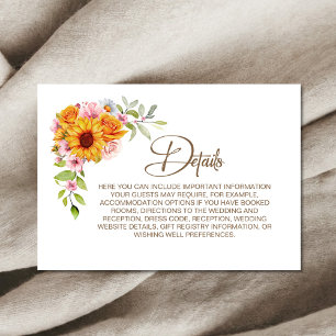 Sunflower Floral Wedding Enclosure Card