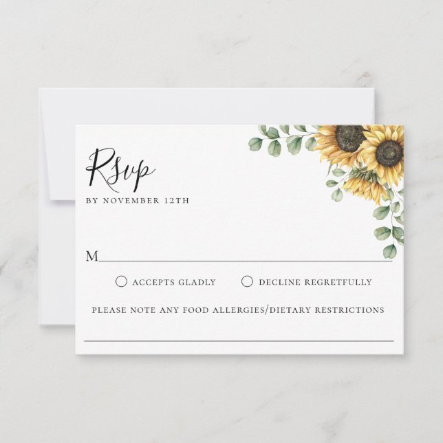 Sunflower Floral Wedding Food Allergy RSVP (Front)