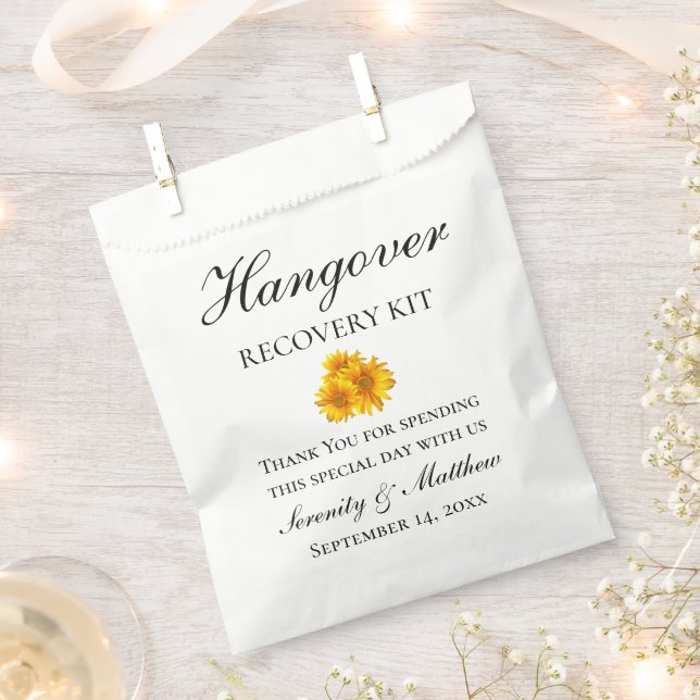 Sunflower Floral Wedding Hangover Recovery Kit Favour Bags (Clipped)