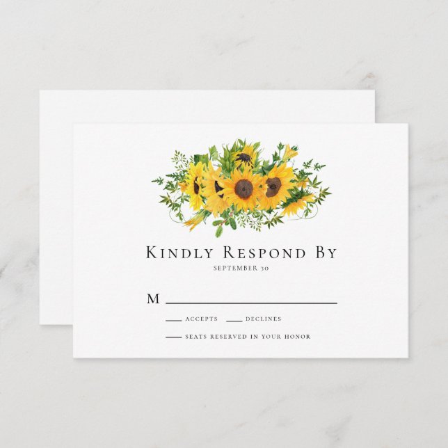 Sunflower Floral Wedding RSVP Card (Front/Back)