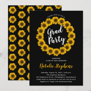 Sunflower Floral Wreath Graduation Party Invitation